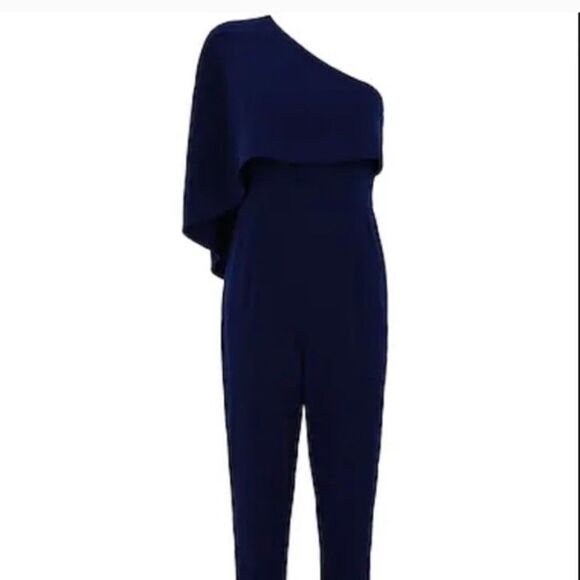 LAVISH Alice One Shoulder Cape Holiday Jumpsuit Navy Blue NWT size 4 Ret $168 - Picture 4 of 5